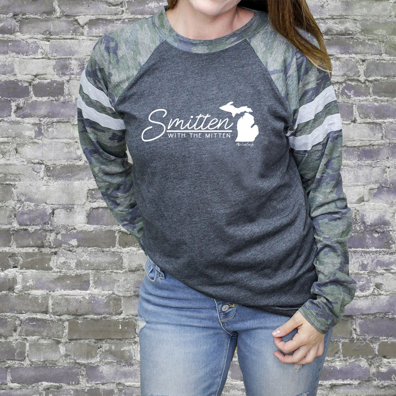 "Smitten With The Mitten"Relaxed Fit Mash Up Long Sleeve Varsity T-Shirt