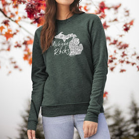 "Michigan Rocks Petoskey Stone"Relaxed Fit Angel Fleece Pullover Crew