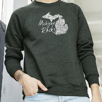 "Michigan Rocks Petoskey Stone"Men's Ultra Soft Pullover Crew