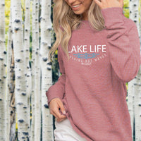 "Lake Life WAVES"Women's Ultra Soft Wave Wash Crew Sweatshirt