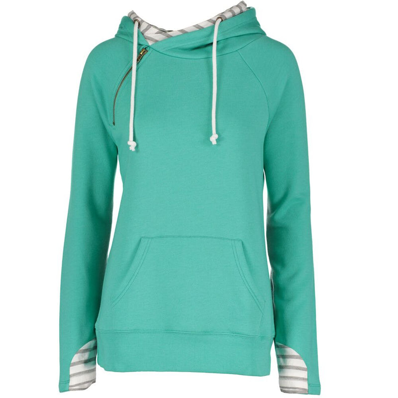 "Livn Simply"Women's Striped Double Hood Pullover