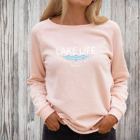 "Lake Life WAVES"Women's Ultra Soft Wave Wash Crew Sweatshirt