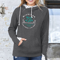 "Michigan Kind Of Life"Women's Striped Double Hood Pullover