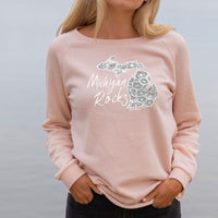 "Michigan Rocks Petoskey Stone"Women's Ultra Soft Wave Wash Crew Sweatshirt