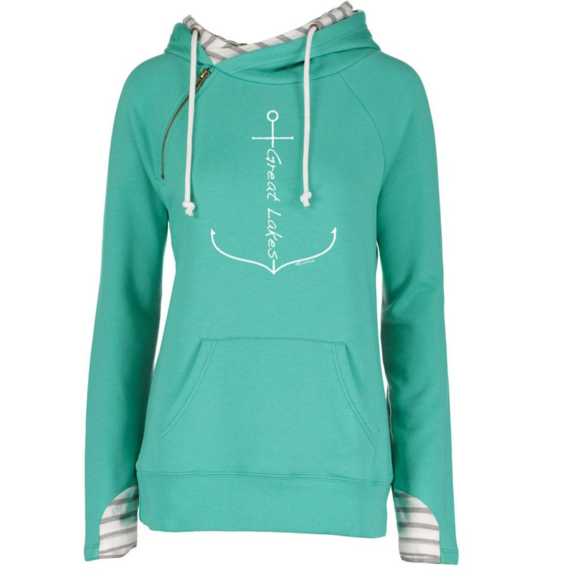 "Great Lakes Anchor"Women's Striped Double Hood Pullover