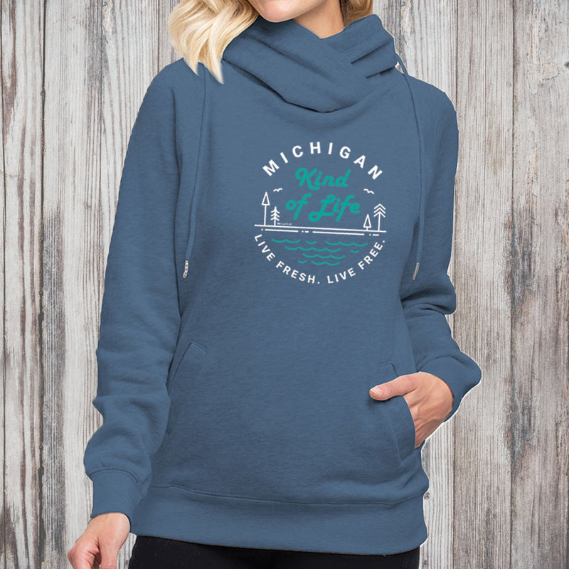 "Michigan Kind Of Life"Women's Classic Funnel Neck Pullover Hoodie