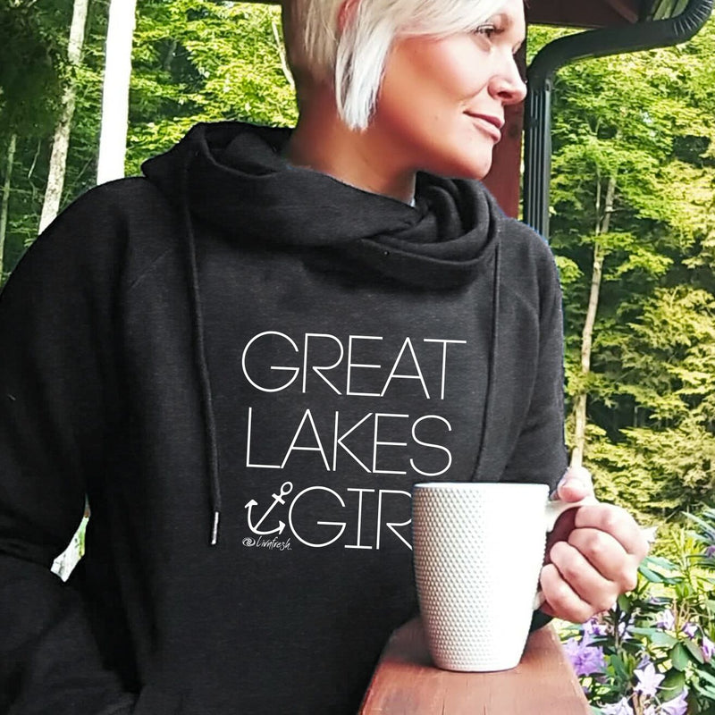 "Great Lakes Girl"Women's Classic Funnel Neck Pullover Hoodie