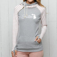 "Smitten With The Mitten"Women's Striped Double Hood Pullover
