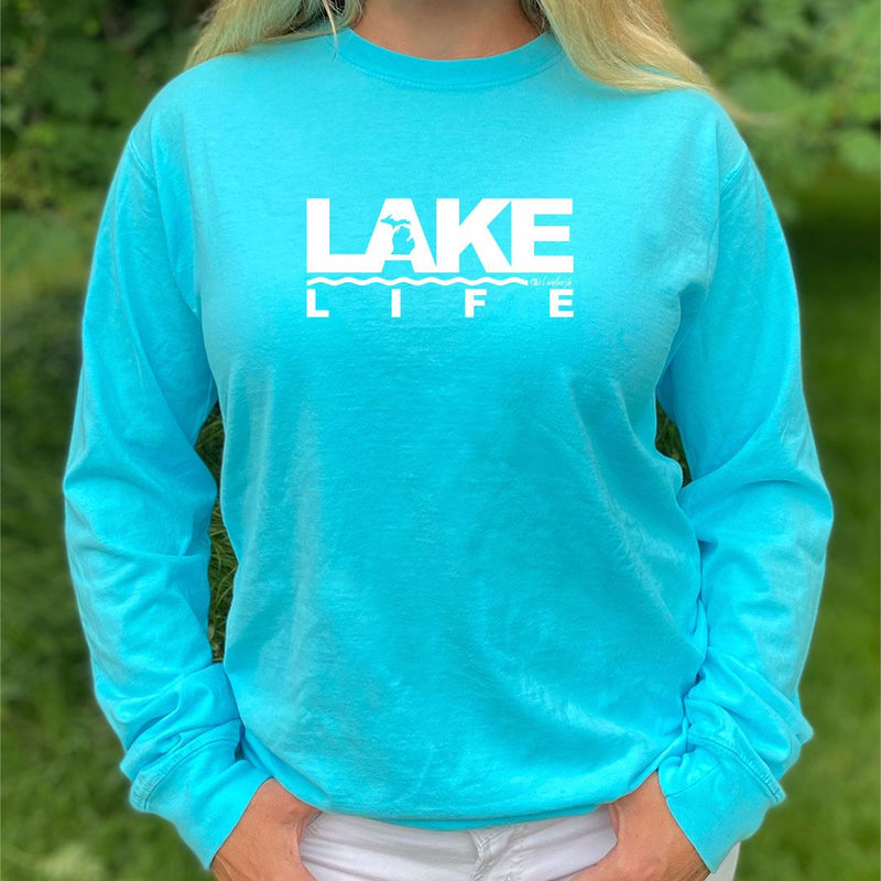 "Michigan Lake Life Women's relaxed fit stonewash long sleeve Tee
