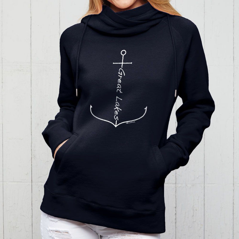 "Great Lakes Anchor"Women's Fleece Funnel Neck Pullover Hoodie