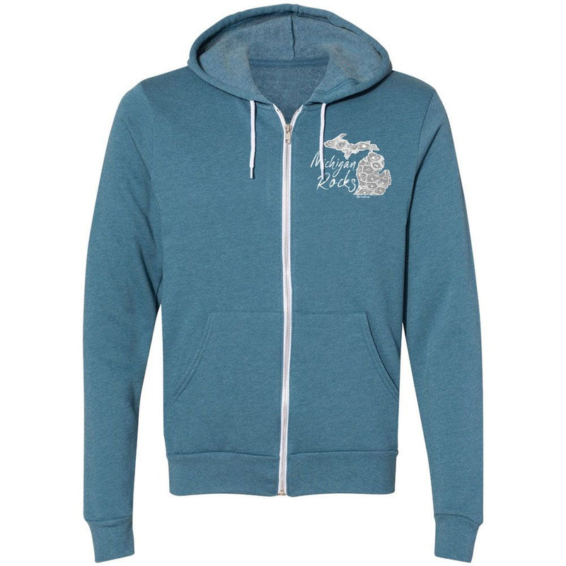 "Michigan Rocks Petoskey Stone"Relaxed Fit Angel Fleece Full Zip Unisex Hoodie