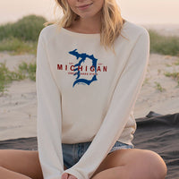 "Michigan D Established 1837"Women's Ultra Soft Wave Wash Crew Sweatshirt