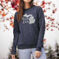 "Michigan Rocks Petoskey Stone"Relaxed Fit Angel Fleece Pullover Crew