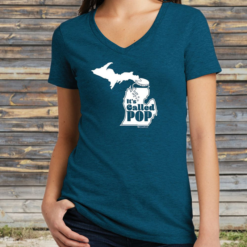 "Michigan Pop Bottle"Women's V-Neck