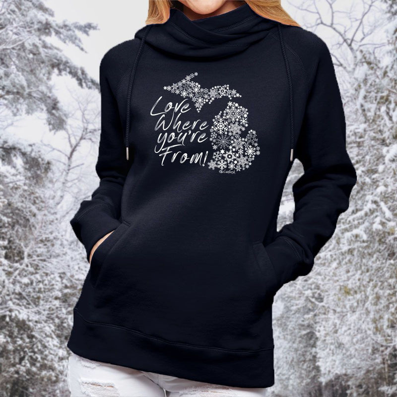 "Michigan Love Where You're From"Women's Fleece Funnel Neck Pullover Hoodie