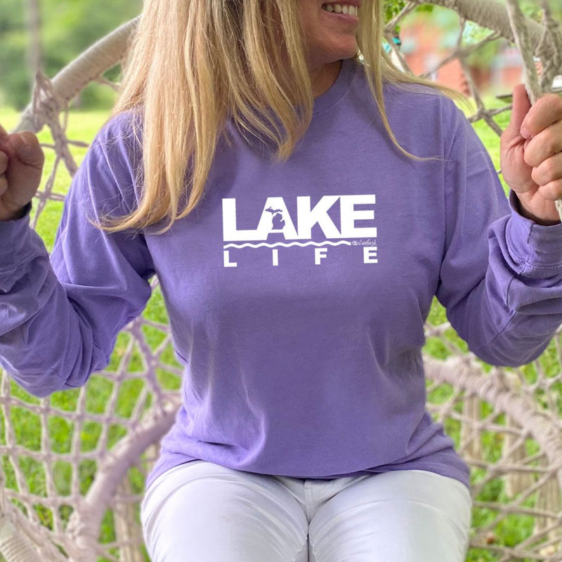 "Michigan Lake Life Women's relaxed fit stonewash long sleeve Tee