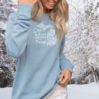 "Michigan Love Where You're From"Women's Ultra Soft Wave Wash Crew Sweatshirt